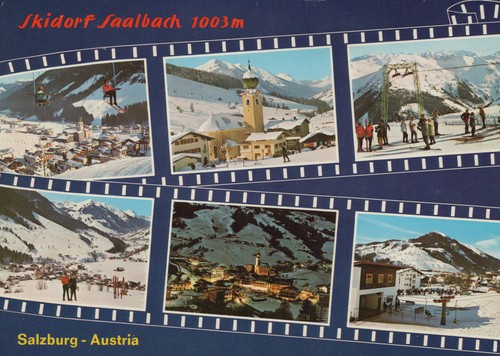 Ansichtskarte skidorf saalbach - ansichtskarte,